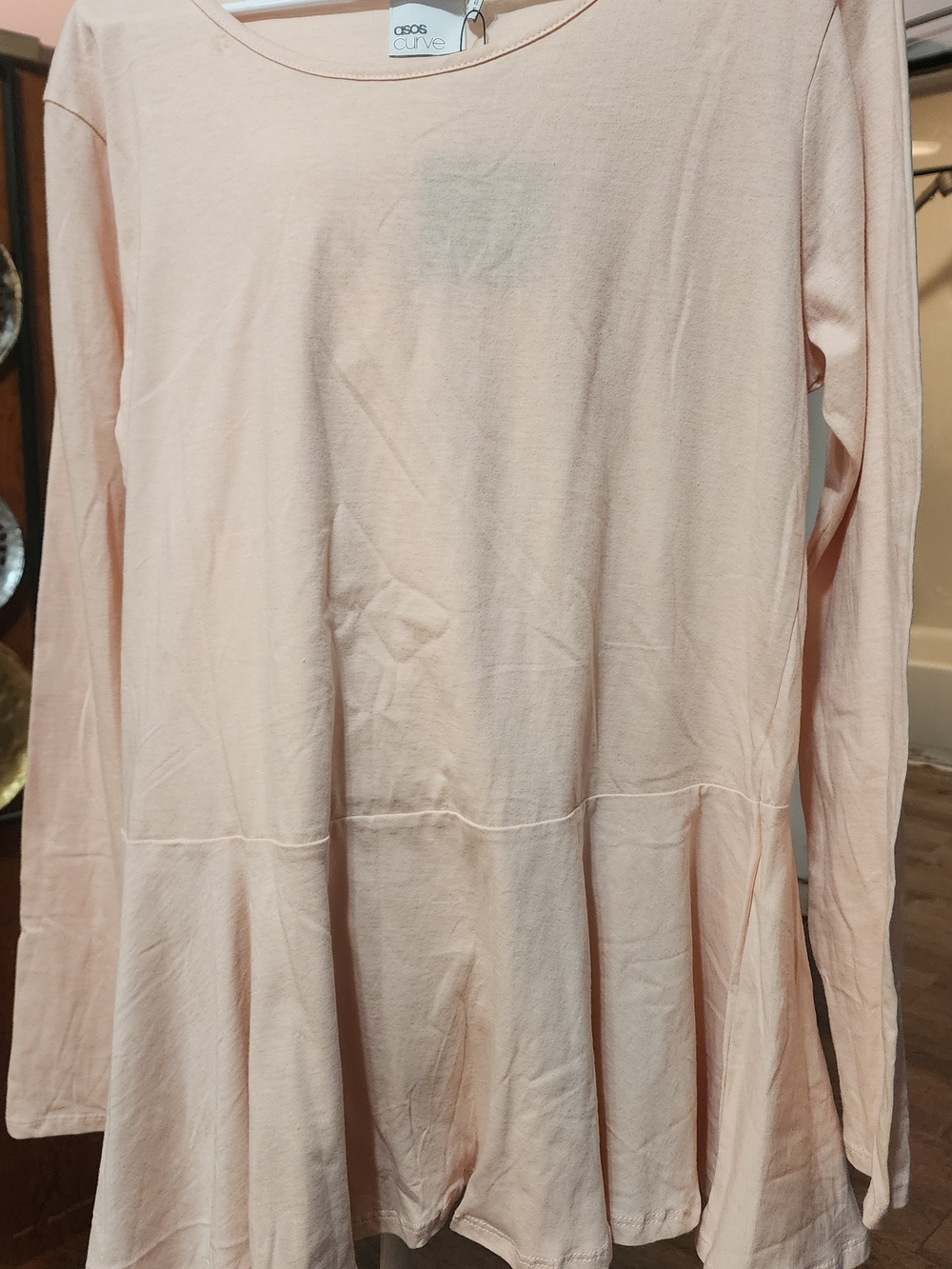 ASOS Curve Long Sleeve Peplum Top - Light Peach Sz 16 NWT